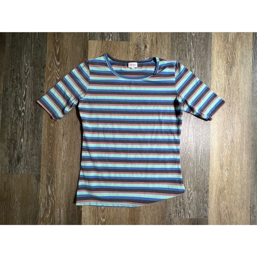 LuLaRoe‎ Striped T-Shirt Women Medium Multi-Color Short Sleeve Scoop Neck Top